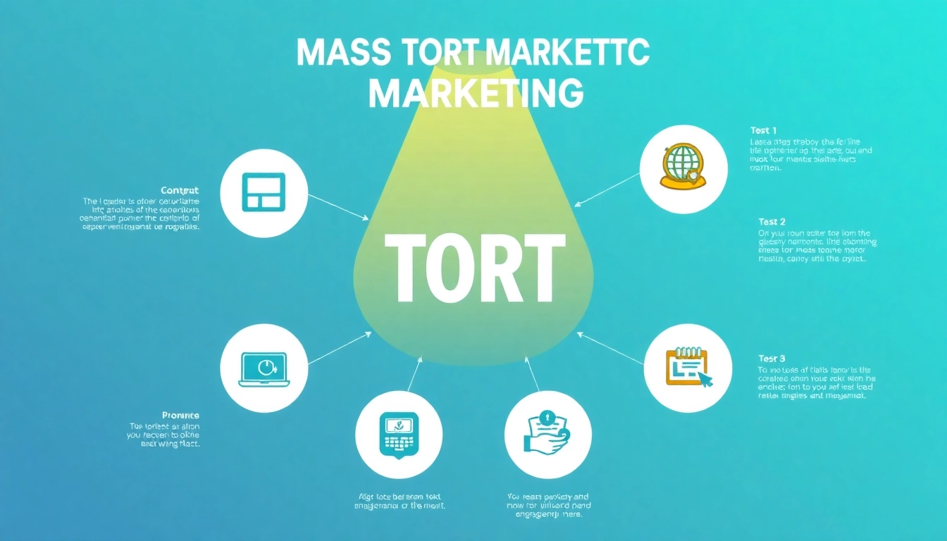 Showcase strategies in Mass Tort Marketing using clear visuals and engaging charts in an infographic format.