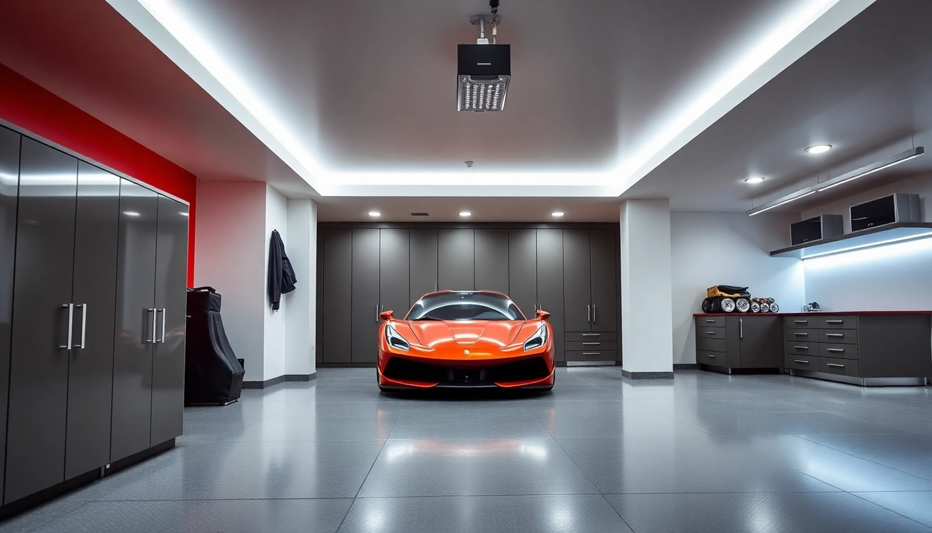 Showcase custom garages featuring innovative designs and spacious interiors with luxury storage options.