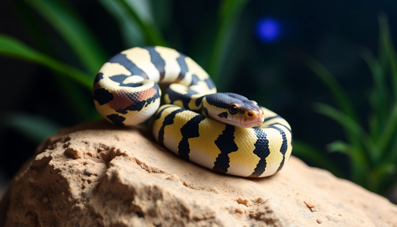 View a panda pied ball python for sale showcasing its unique coloration and patterns in a natural setting.